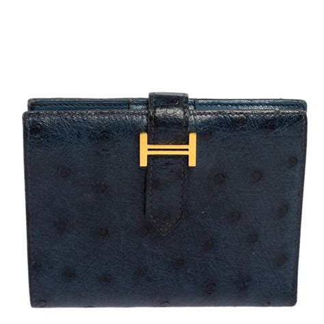 HERMES Ostrich Bearn Wallet Bleu Iris 